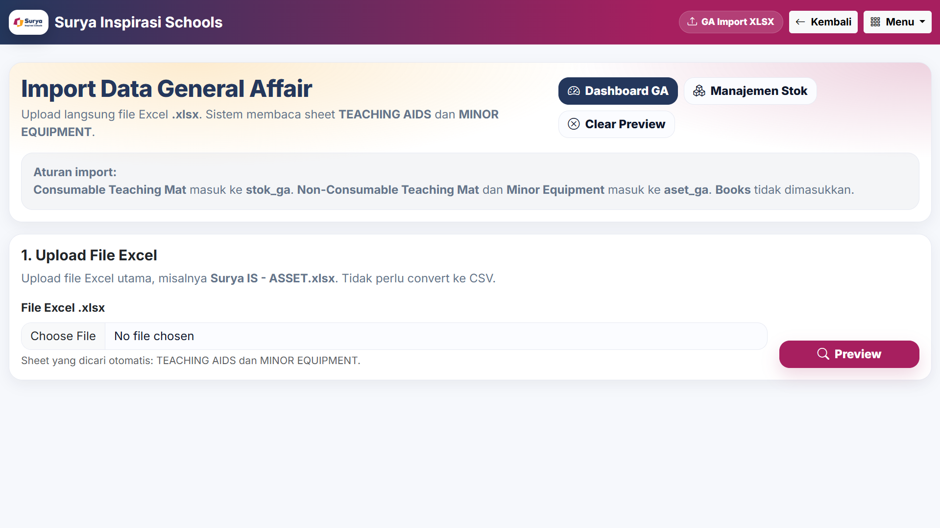 School asset list screenshot