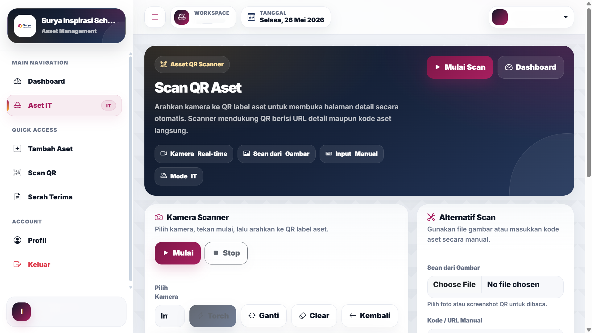 School asset management dashboard screenshot