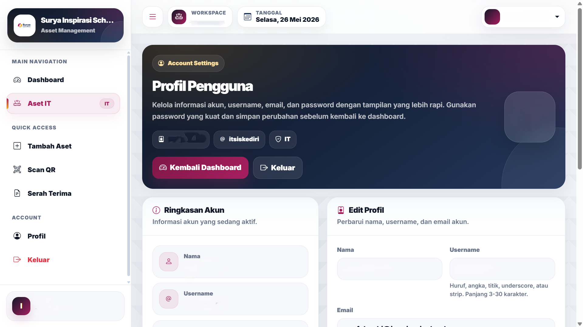 School asset list screenshot