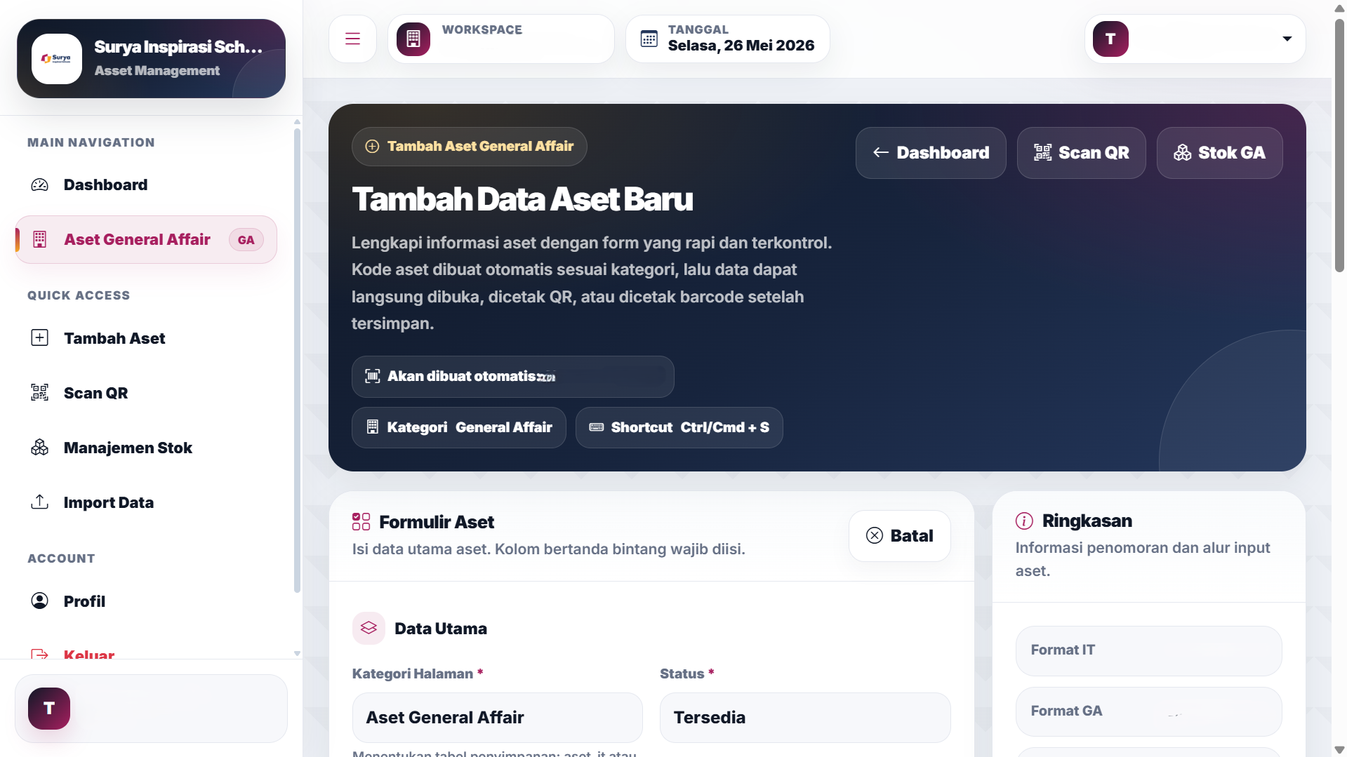 School asset management dashboard screenshot
