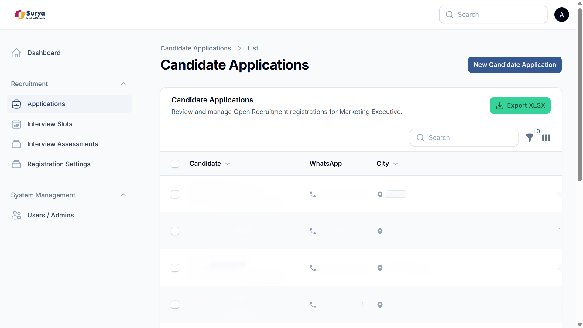 Career recruitment website applicant form screenshot