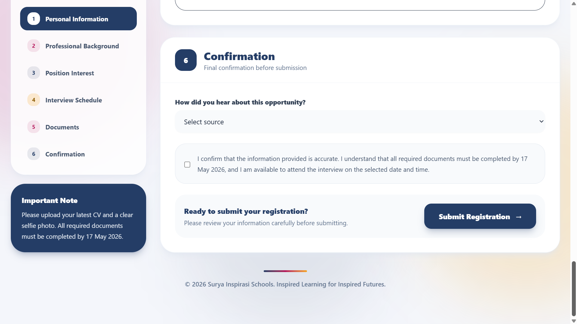 Career recruitment website applicant form screenshot
