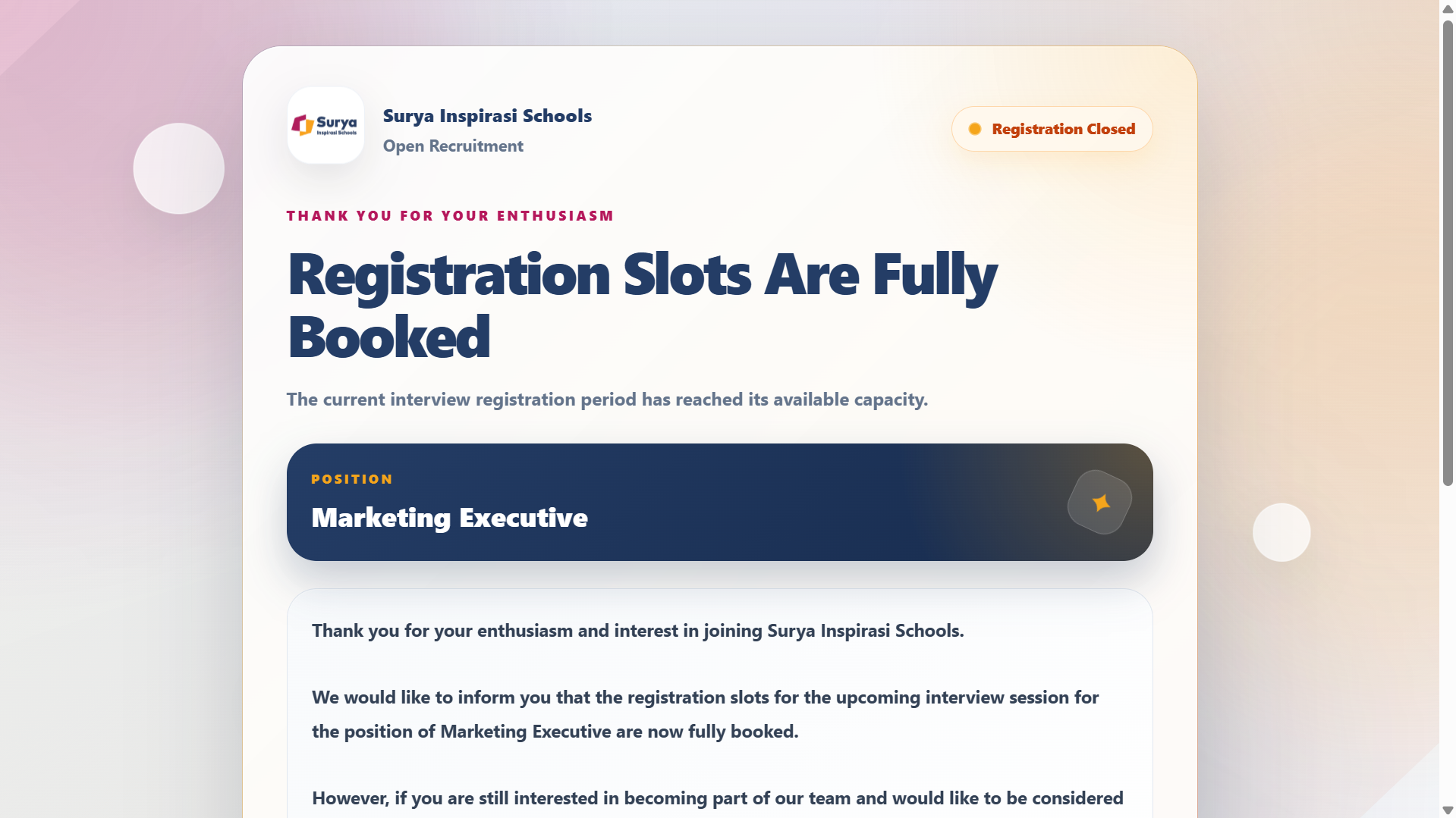 Career recruitment website applicant form screenshot