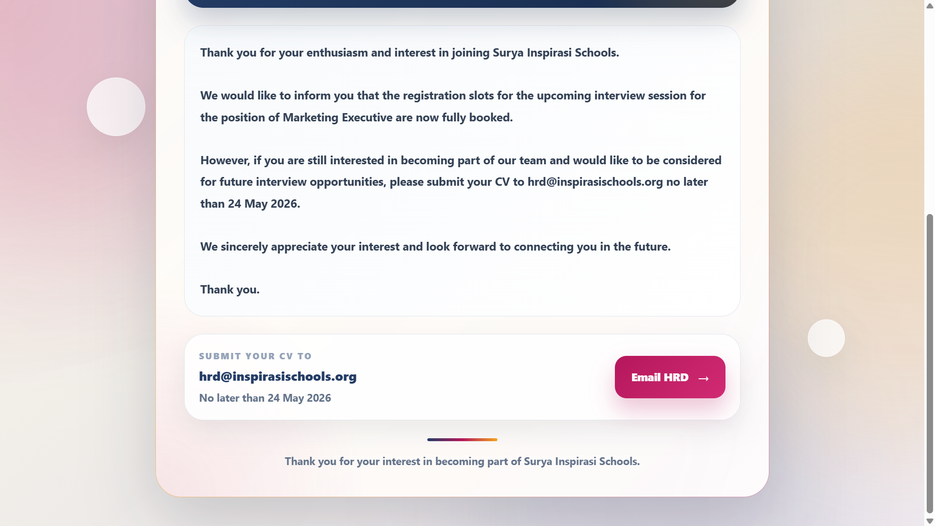 Career recruitment website applicant form screenshot