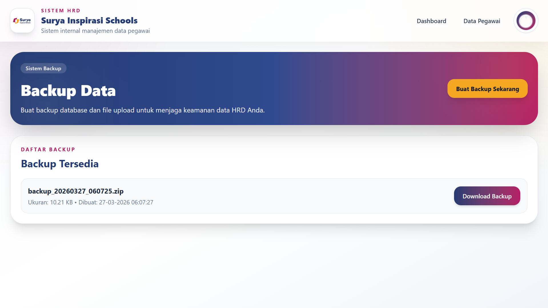 HRD employee management system detail page screenshot