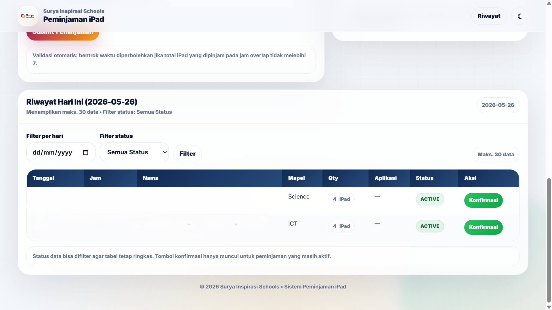 iPad loan report screenshot