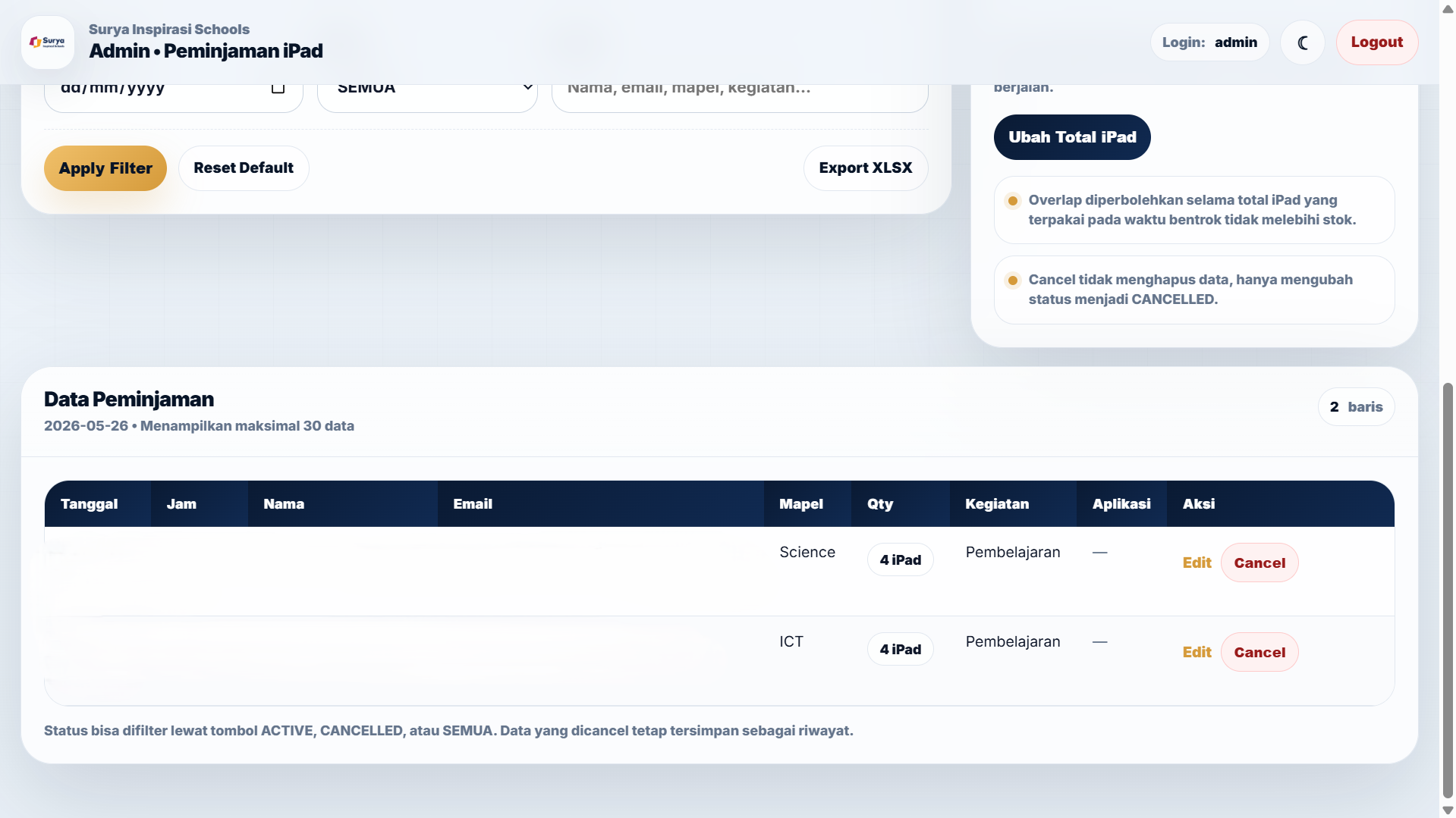 iPad loan report screenshot