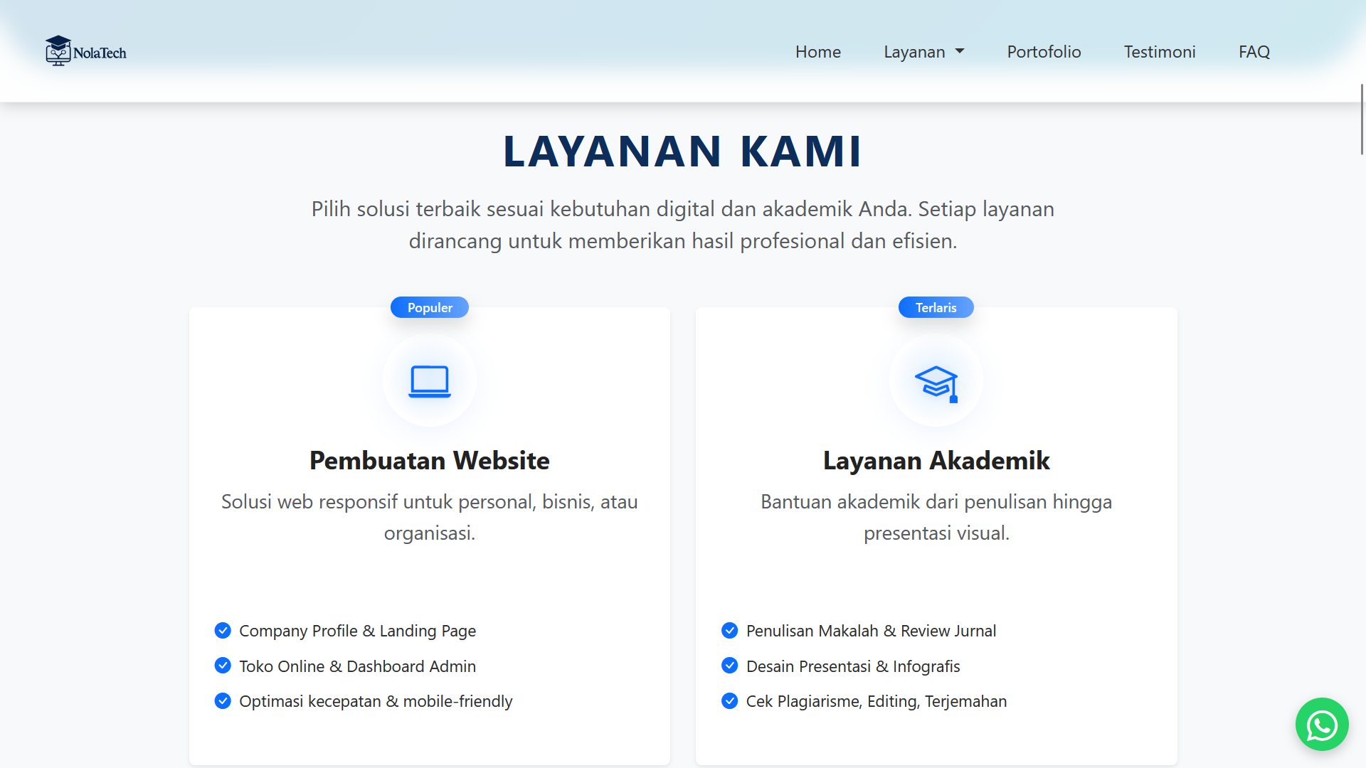 Business landing page screenshot