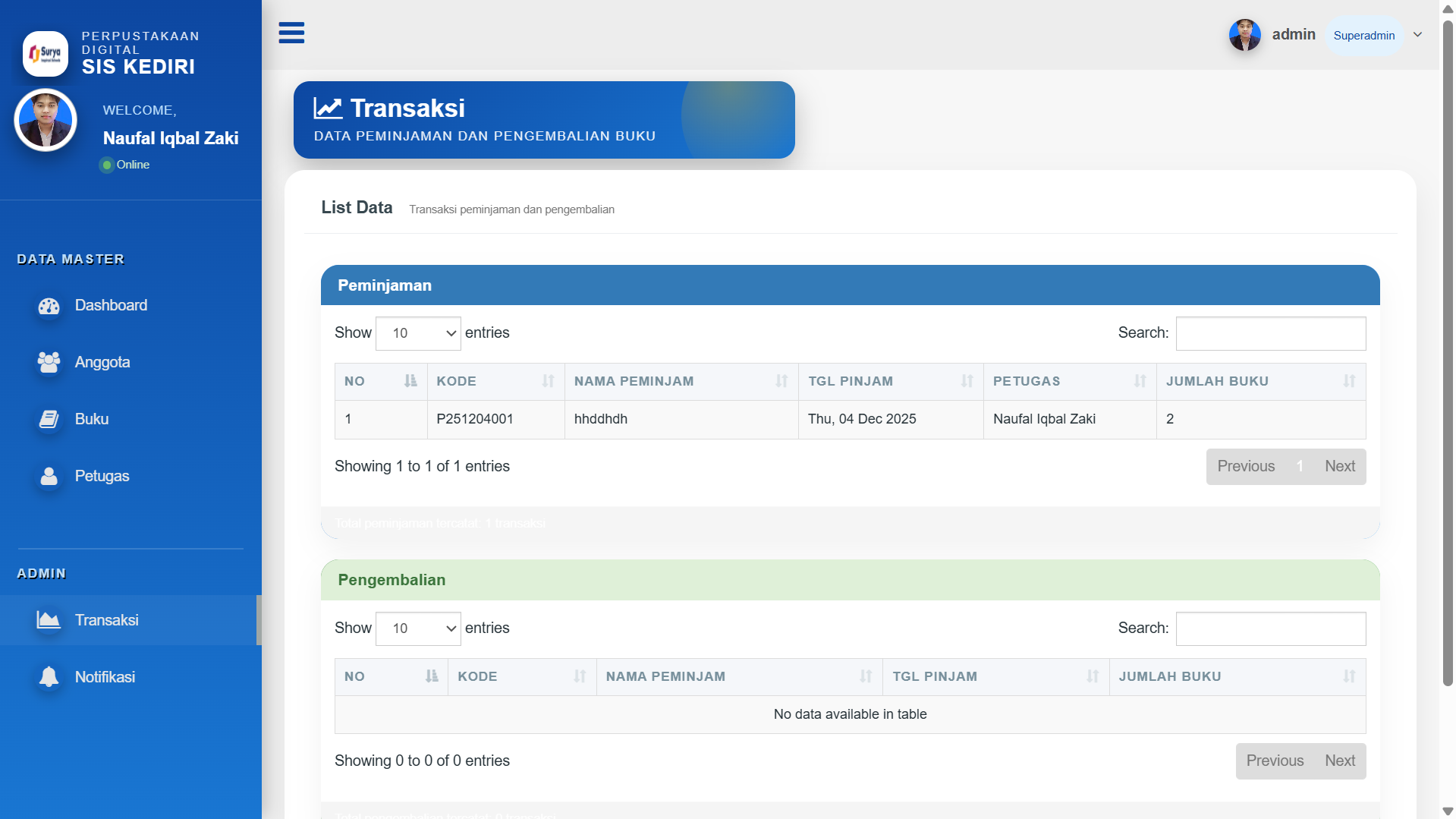 Digital library website screenshot