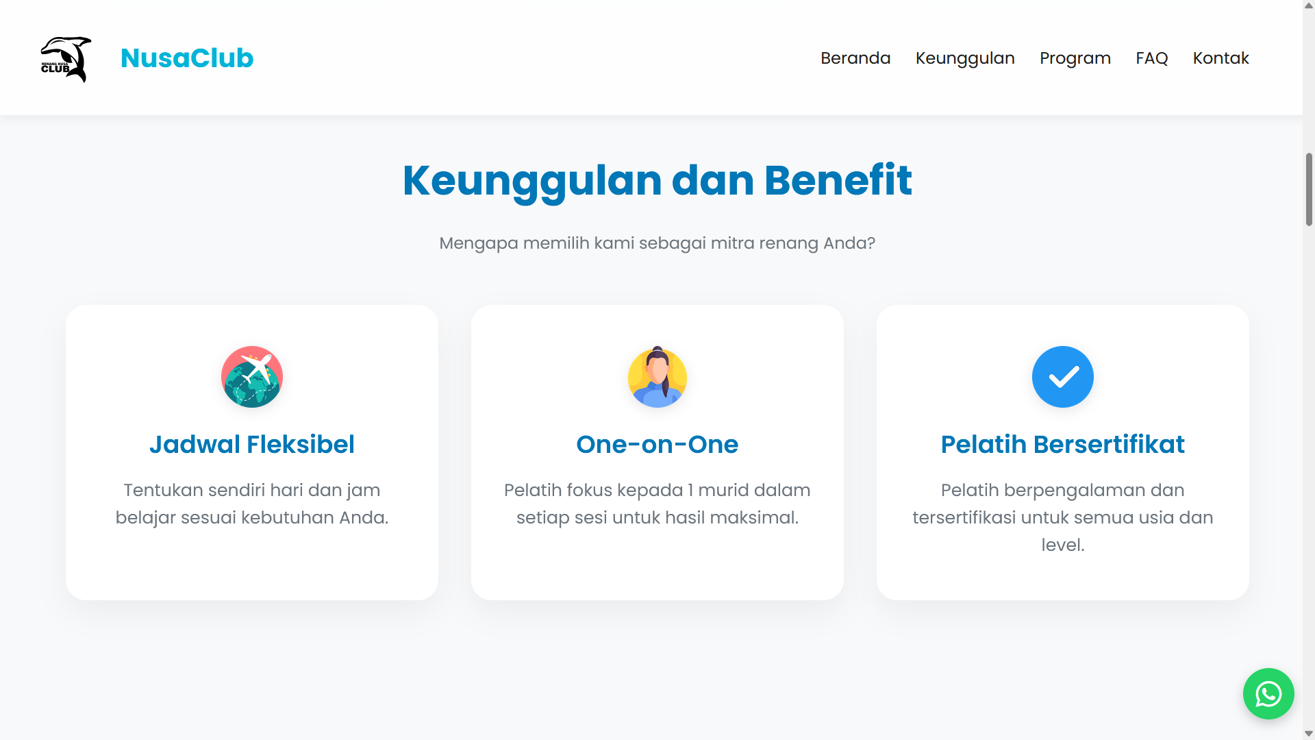 Swimming course landing page screenshot