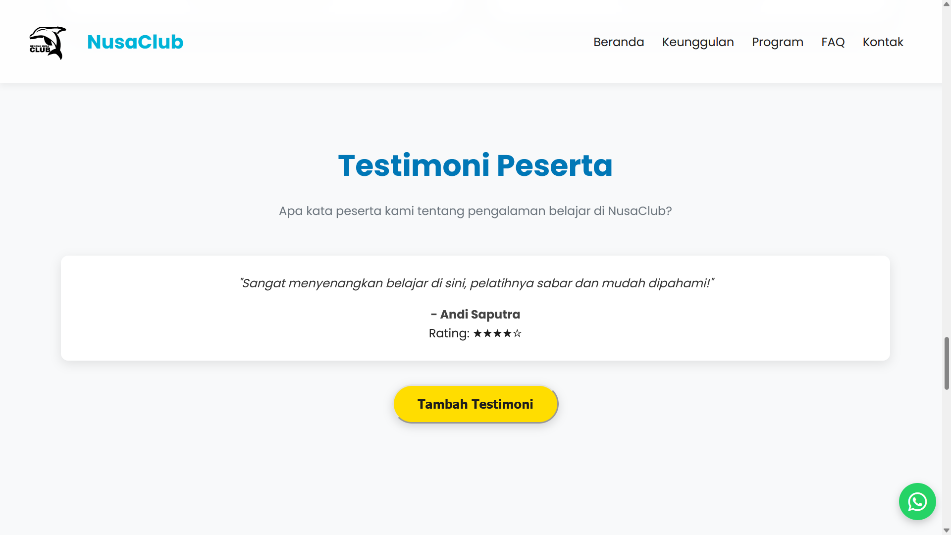 Swimming course landing page screenshot
