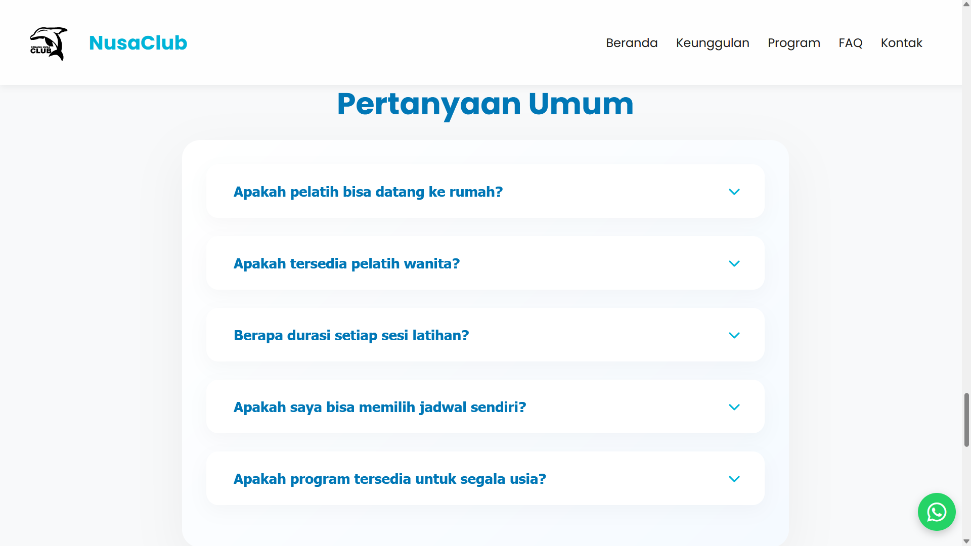 Swimming course landing page screenshot