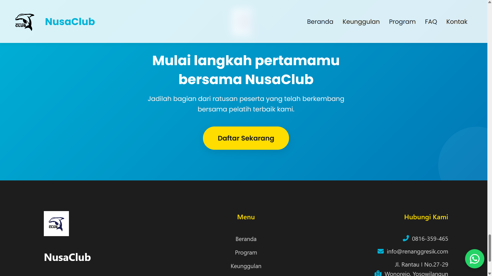Swimming course landing page screenshot