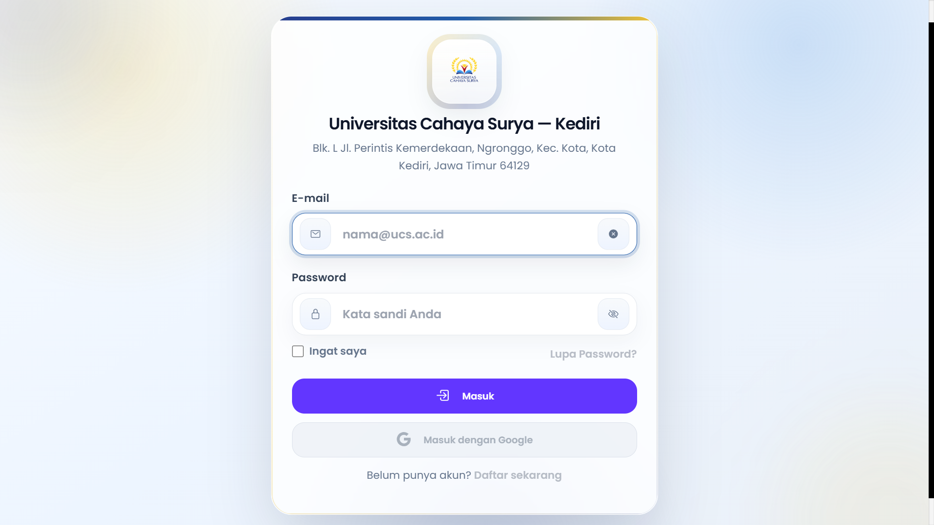 Universitas Cahaya Surya attendance system preview
