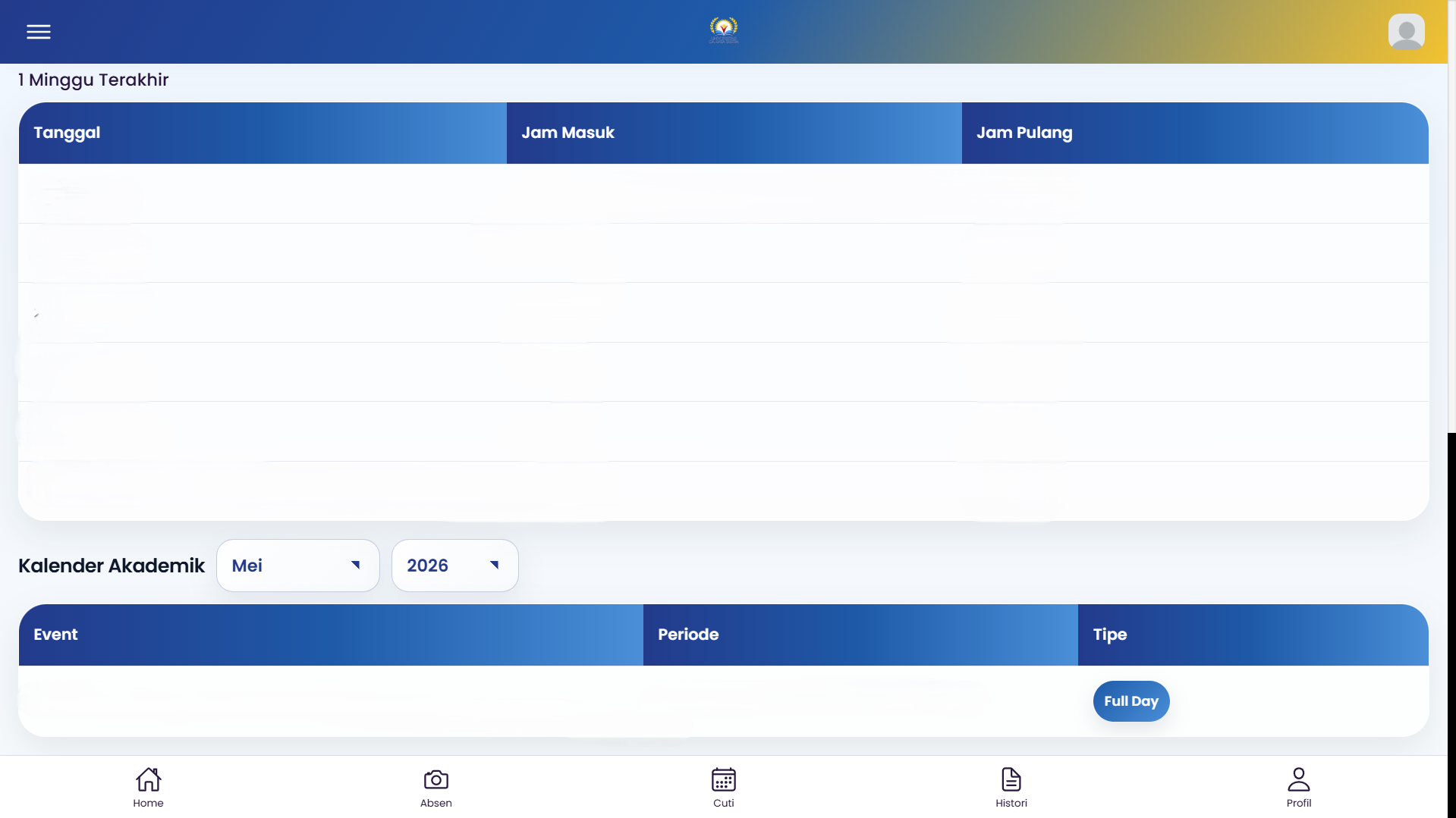 Universitas Cahaya Surya attendance report screenshot